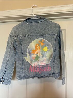 Disney Light Wash Denim Jacket with Pink The Little Mermaid Logo